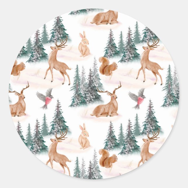 Winter Wonderland Woodland Animals Christmas Classic Round Sticker (Front)