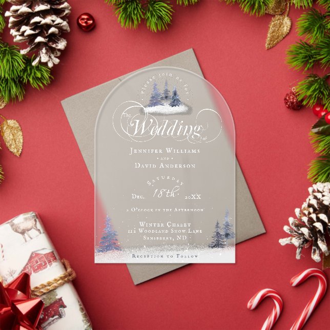 Winter Wonderland Woodland Snow Arch Shape Wedding Acrylic Invitations (Insitu (Holiday))