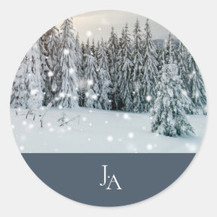 Winter Wonderland Woodland Snow Script Wedding Classic Round Sticker