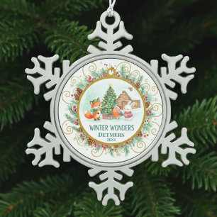 Winter Wonders Forest Friends Personalized Snowflake Pewter Christmas Ornament