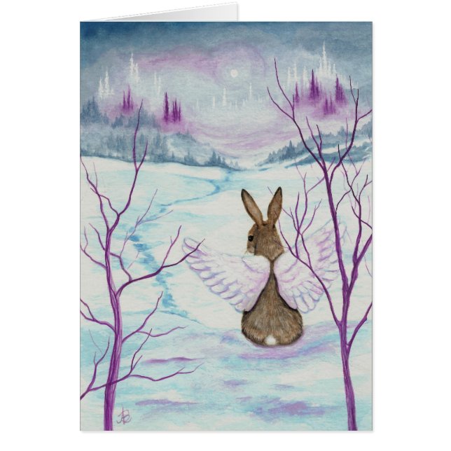Winter Wonders Rabbit Angel Art by BiHrLe Card (Front)