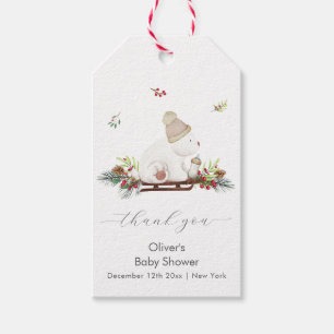 Winter Wooden Sleigh Polar Bear Baby Shower  Gift Tags