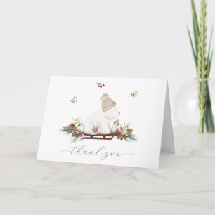 Winter Wooden Sleigh Polar Bear Baby Shower  Thank You Card