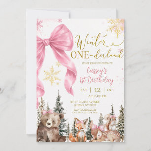 Winter Woodland Animal 1st Birthday Invitation