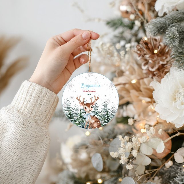 Winter Woodland Animal Baby First birthday  Ceramic Tree Decoration (Creator Uploaded)