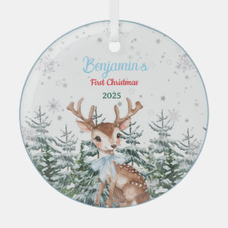 Winter Woodland Animal Baby First birthday  Glass Tree Decoration