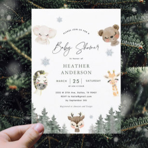 Winter Woodland Animal Baby Shower Invitation