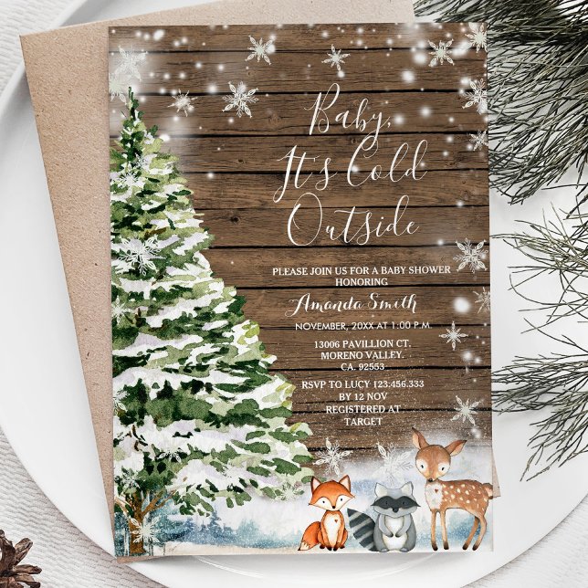 Winter Woodland Animal Evergreen Trees Baby Shower Invitation (Creator Uploaded)