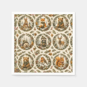 Winter Woodland Animal Wreath Watercolor Pattern Napkin