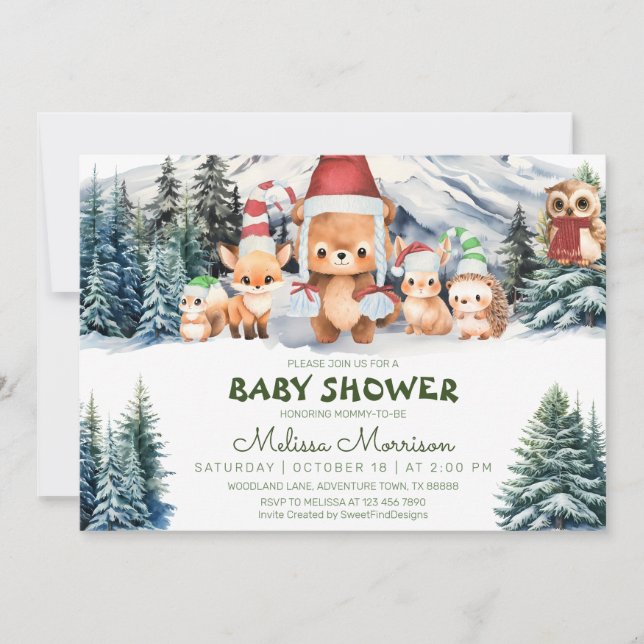 Winter Woodland Animals Baby Boy Shower Invitation (Front)