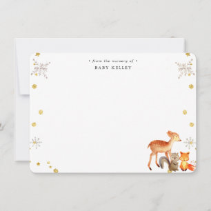 Winter Woodland Animals Baby Personalised Flat Card