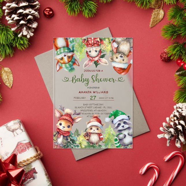 Winter Woodland Animals Baby Shower Acrylic Invitations (Insitu (Holiday))