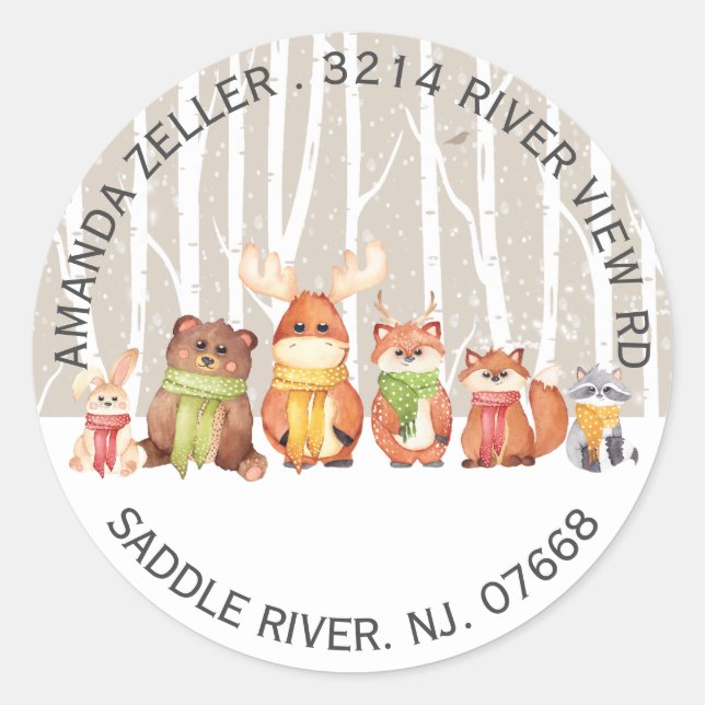 Winter Woodland Animals Baby Shower Address Label (Front)