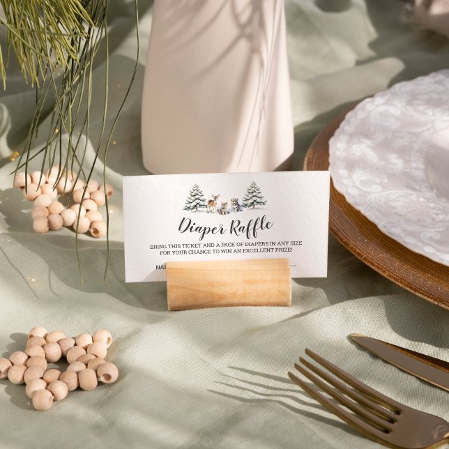 Winter Woodland Animals Baby Shower Diaper Raffle Enclosure Card (Creator Uploaded)