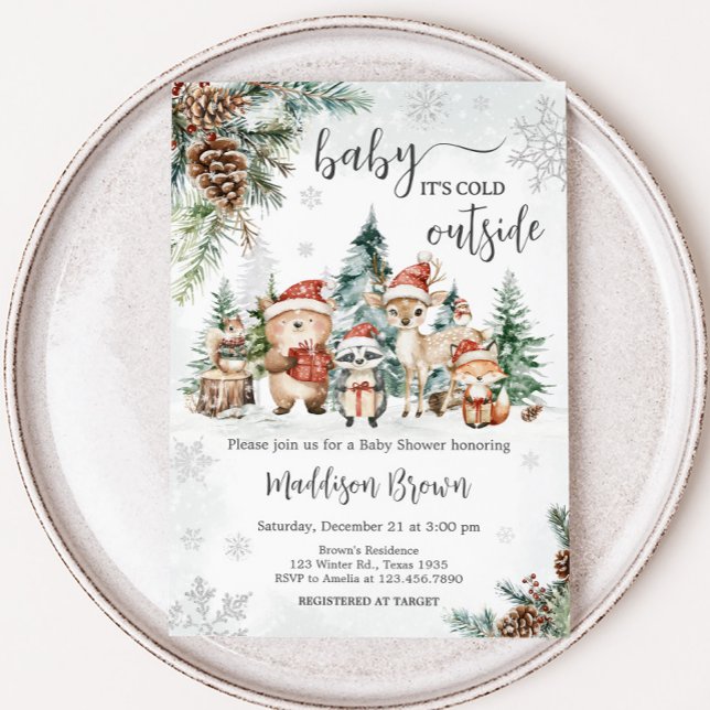 Winter Woodland Animals Baby Shower Invitation (Winter Woodland Forest Animals Baby Shower Invitation
)