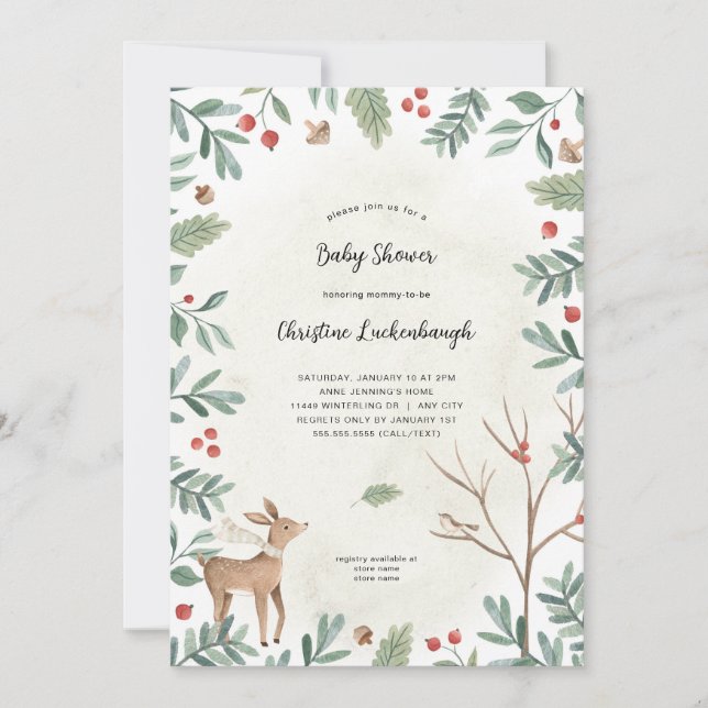 Winter Woodland Animals Baby Shower Invitation (Front)
