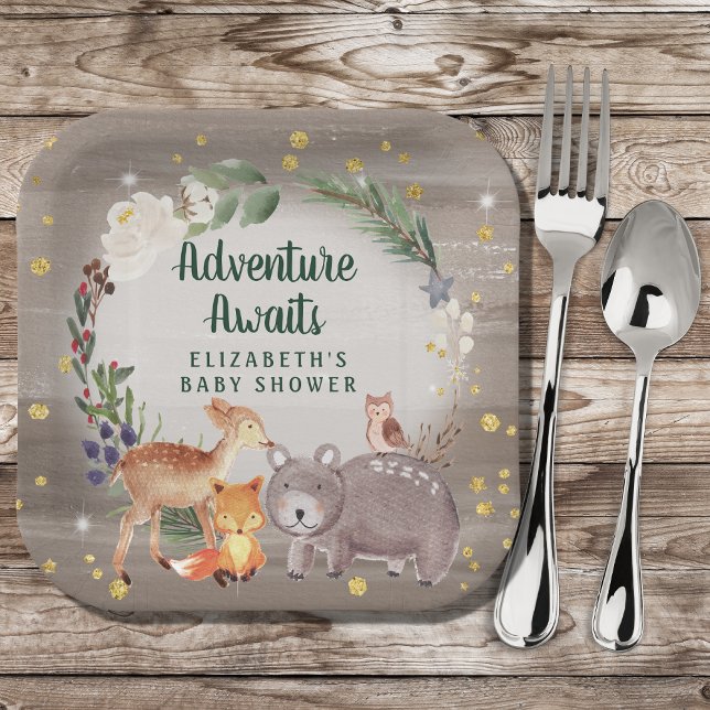 Winter Woodland Animals Baby Shower Paper Plate (Creator Uploaded)
