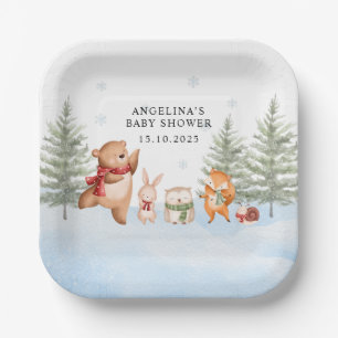 Winter Woodland Animals Baby Shower Paper Plate