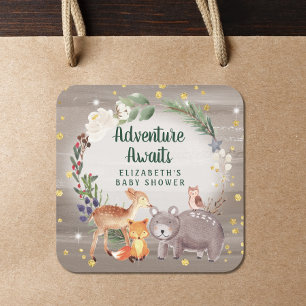 Winter Woodland Animals Baby Shower Square Sticker