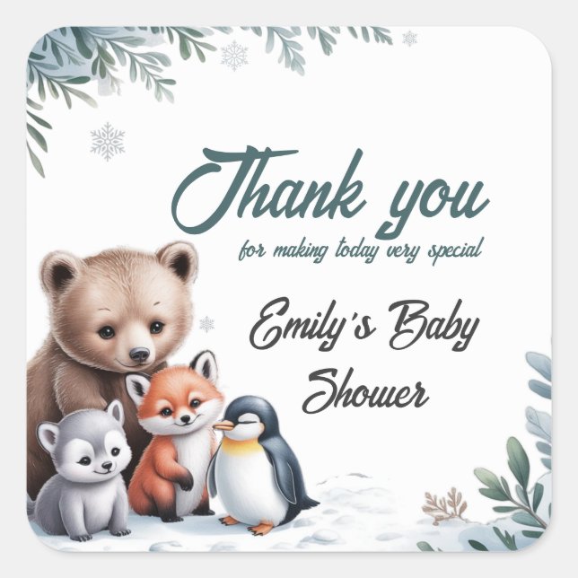 Winter Woodland Animals Baby Shower sticker (Front)