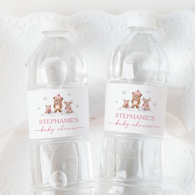 Winter Woodland Animals Baby Shower Water Label (Creator Uploaded)