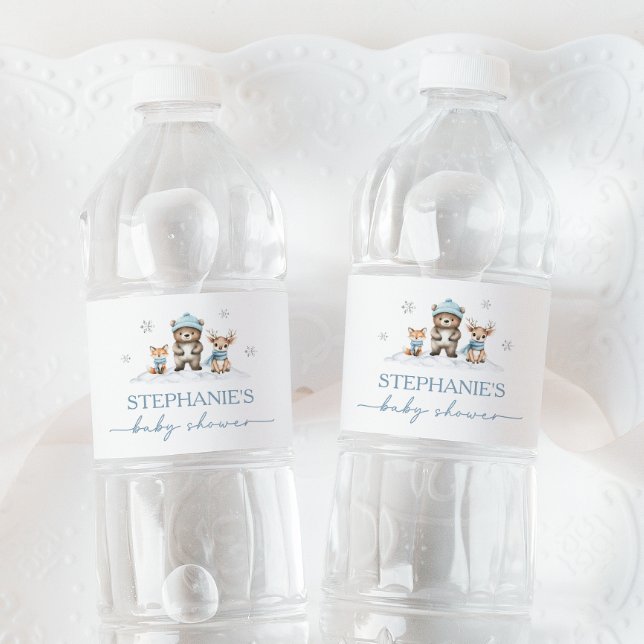 Winter Woodland Animals Baby Shower Water Label (Creator Uploaded)