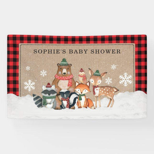 Winter Woodland Animals Baby Shower Welcome Party Banner (Horizontal)