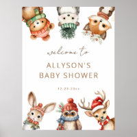 Winter Woodland animals baby shower welcome sign