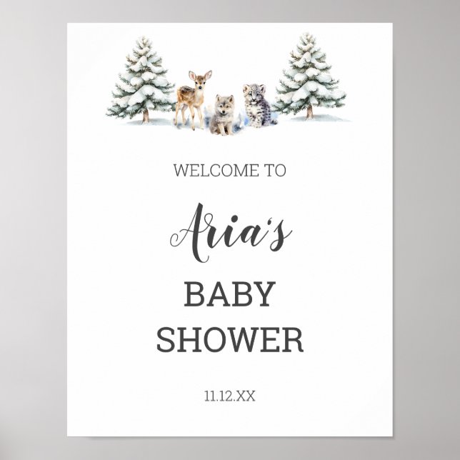 Winter Woodland Animals Baby Shower Welcome Sign (Front)