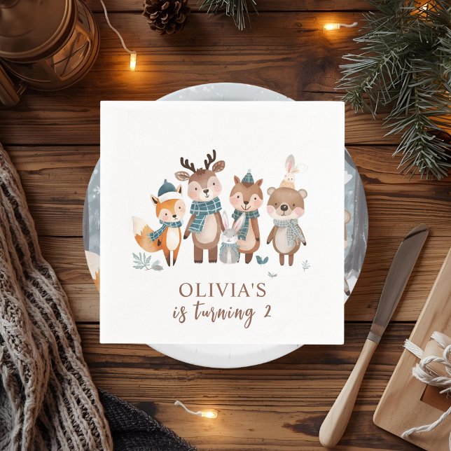 Winter Woodland Animals Birthday  Napkin (Creator Uploaded)