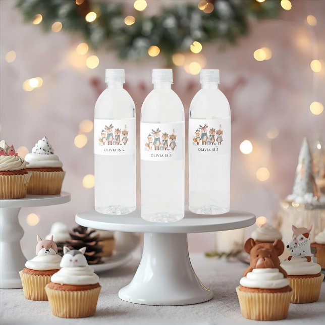 Winter Woodland Animals Birthday  Water Bottle Label (Creator Uploaded)