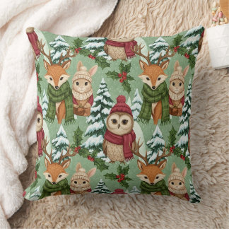 Winter Woodland Animals Christmas Pattern Cushion