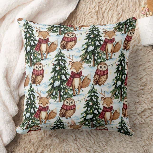 Winter Woodland Animals Christmas Pattern Cushion (Blanket)
