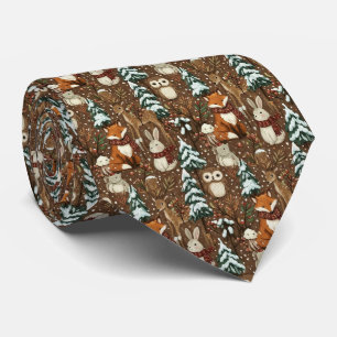 Winter Woodland Animals Christmas Pattern Tie