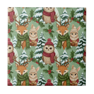 Winter Woodland Animals Christmas Pattern Tile