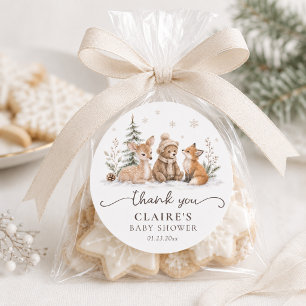 Winter Woodland Animals Cute Baby Shower Thank You Classic Round Sticker