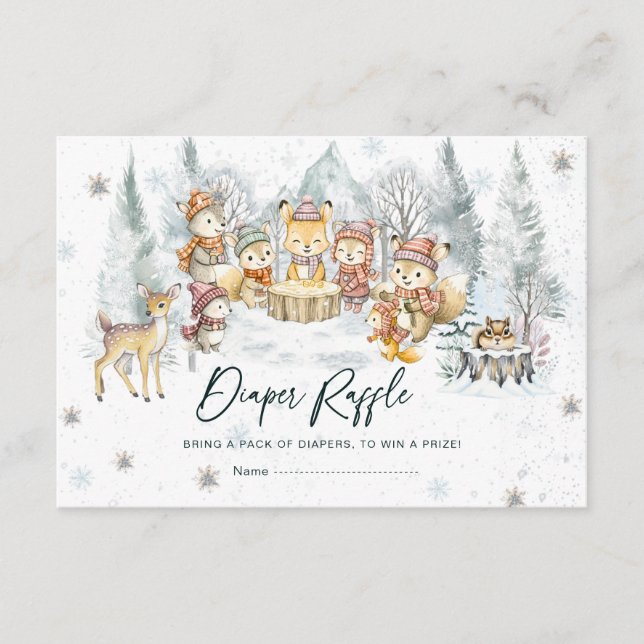 Winter Woodland Animals Diaper Raffle Card (Front)