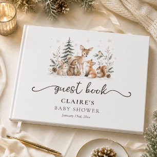 Winter Woodland Animals Elegant Baby Shower Guest Book