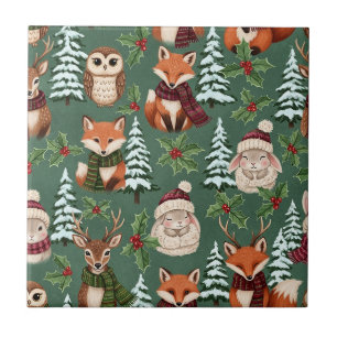 Winter Woodland Animals Festive Charm Tile