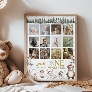 Winter Woodland Animals First Year Photo Milestone Poster