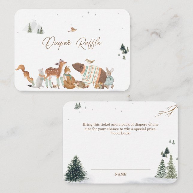 Winter Woodland Animals Forest Baby Shower Diaper Enclosure Card (Front/Back)