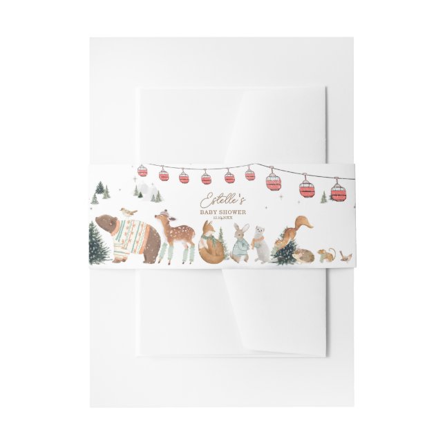 Winter Woodland Animals Forest Baby Shower Invitation Belly Band (Front Example)