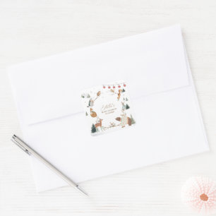 Winter Woodland Animals Forest Baby Shower Square Sticker