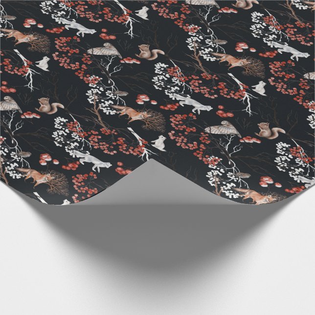 Winter Woodland Animals Holiday Christmas Wrapping Paper (Corner)