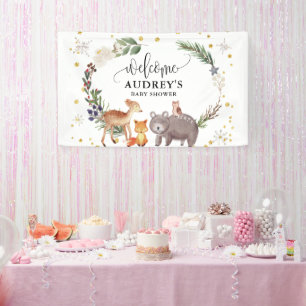 Winter Woodland Animals Landscape Welcome Banner
