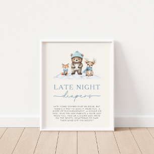 Winter Woodland Animals Late Night Diapers Game Poster