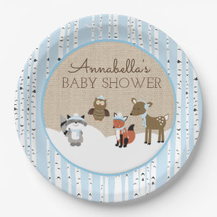Winter Woodland Animals Plate Blue