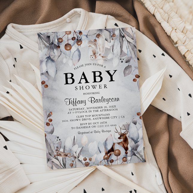 Winter Woodland Animals Watercolor Baby Shower Invitation (Creator Uploaded)