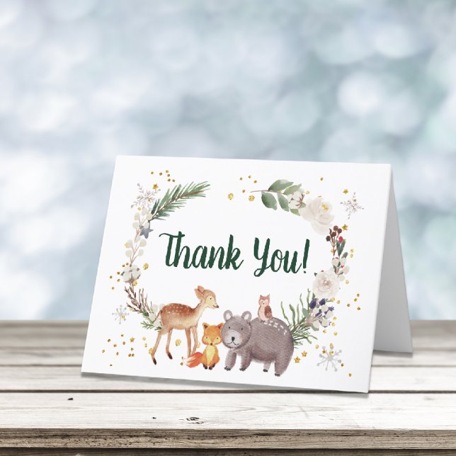 Winter Woodland Animals Watercolor Baby Shower Thank You Card (Creator Uploaded)
