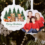 Winter Woodland Animals Watercolor Merry Christmas<br><div class="desc">A Christmas design with woodland / forest animals theme. There is a group of cute forest animals painted in watercolor: a red fox, a brown bear, a hedgehog, a deer, an owl and a rabbit., with green pine trees with snow behind them. The text "Merry Christmas" is in green handwriting...</div>